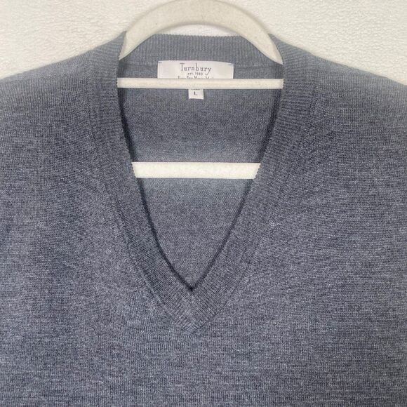 Turnbury 100% Merino Wool Gray Knit Sweater Vest Men’s Size L Sleeveless V-Neck - Picture 6 of 10